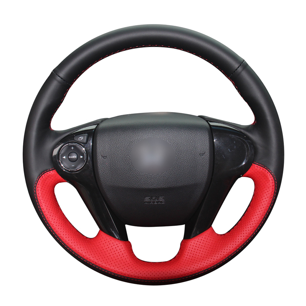 Loncky Auto Custom Fit OEM Black Red Genuine Leather Car Steering Wheel